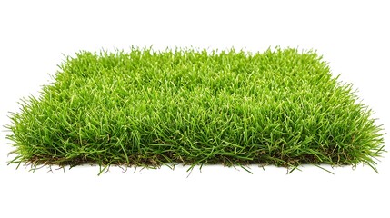 Green Artificial Turf Patch Isolated on White Background for Outdoor Decorations.