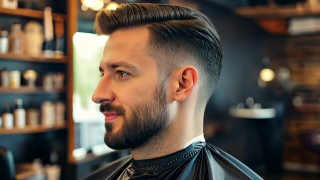 Man receives a stylish haircut at a modern salon in the afternoon, showcasing trendy techniques and skills of the barber