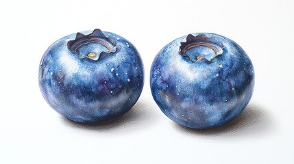 Obraz premium Two blueberries on white background, studio shot, food photography, healthy eating