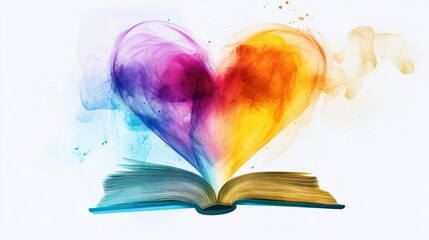 Open book heart shaped colorful smoke
