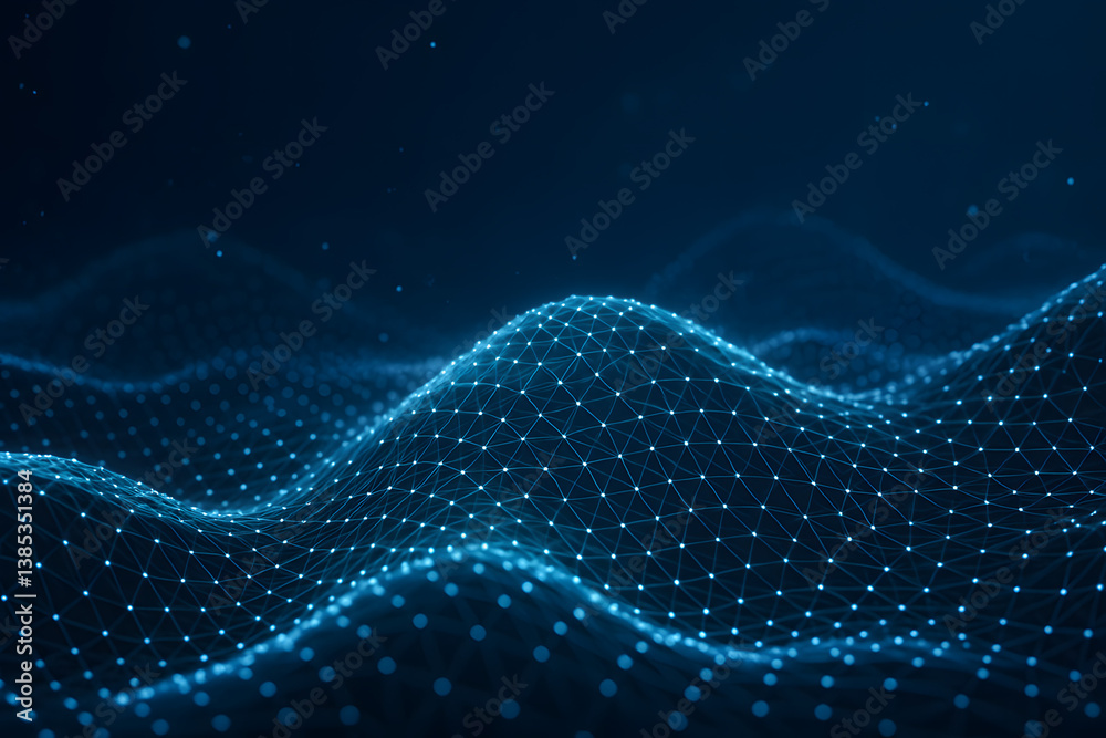 Poster digital blueprint: a mesmerizing display of interconnected nodes forming a dynamic, undulating digit