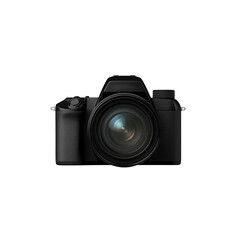 Fototapeta premium A modern digital camera with a sleek black design, showcasing its lens and controls, perfect for photography enthusiasts and professionals.