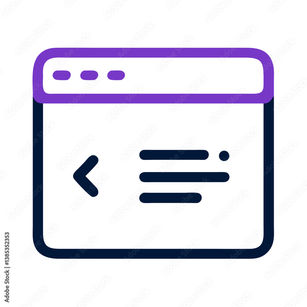 Poster browser window icon with code symbol in purple outline style