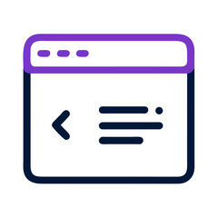 Browser window icon with code symbol in purple outline style