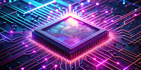 Glowing Neon Circuit Board in Purple and Pink