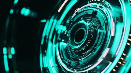 Obraz premium Abstract futuristic design with glowing turquoise circular patterns