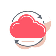 Red cloud with rotation arrows flat sync icon