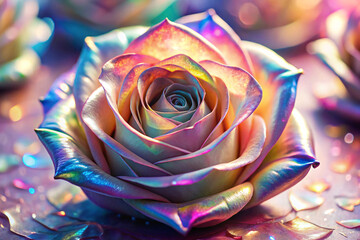 Holographic Iridescent Rose on Pastel Pink Background