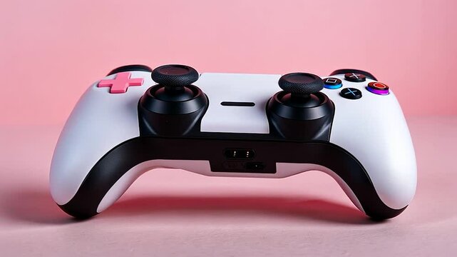 Stylish white gaming controller on a soft pink background, ideal for tech and gaming themes