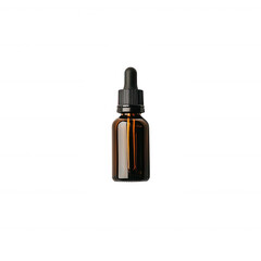 A sleek amber dropper bottle isolated on a white background, perfect for essential oils or serums. The minimalistic design highlights its versatility for various products.