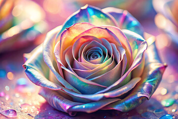 Holographic Iridescent Rose on Pastel Pink Background