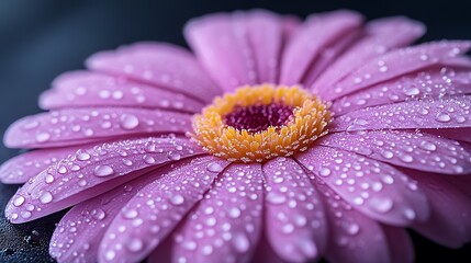 Close up of a Dew Covered Pink Gerbera Daisy Flower with Vibrant Petals