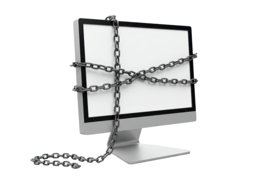 Isolated Computer Screen Chained Cyber Security Lockdown Restricted Access