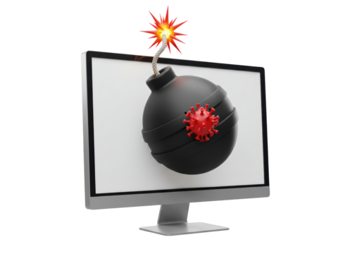 Isolated Computer Screen Virus Bomb Threat Cyberattack Alert