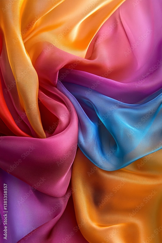 Poster Abstract background formed by colorful chiffon fabric with soft folds