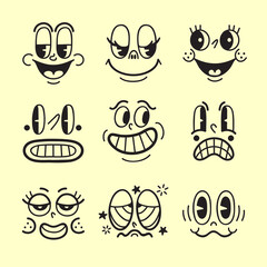 Hand drawn retro cartoon face illustration