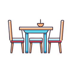 Fototapeta premium Illustration of dining room table with chairs and bowl for interior design and home decor ideas design