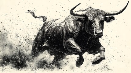 Bull charging forward with full power high resolution image