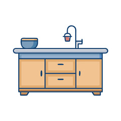 Bathroom vanity cabinet sink with faucet and bowl vector illustration for interior design ideas
