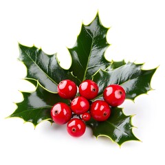 Festive Holly Leaves and Red Berries - Traditional Christmas Decoration, Evergreen Plant, Winter Holiday Symbol, Seasonal Botanical Ornament, Nature Photography