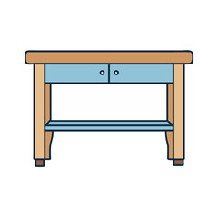 Drawing of a wooden table with drawers and shelf for furniture and home decor projects and design ideas