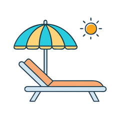 Beach chair and umbrella vector illustration for summer vacation and holiday relaxation design asset use
