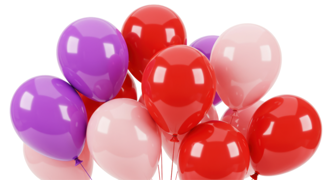 Isolated Balloons in Red, Pink, and Purple Colors, Festive Celebration