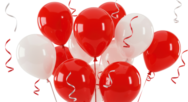 Isolated Red and White Balloons Bunch with Ribbons Celebration