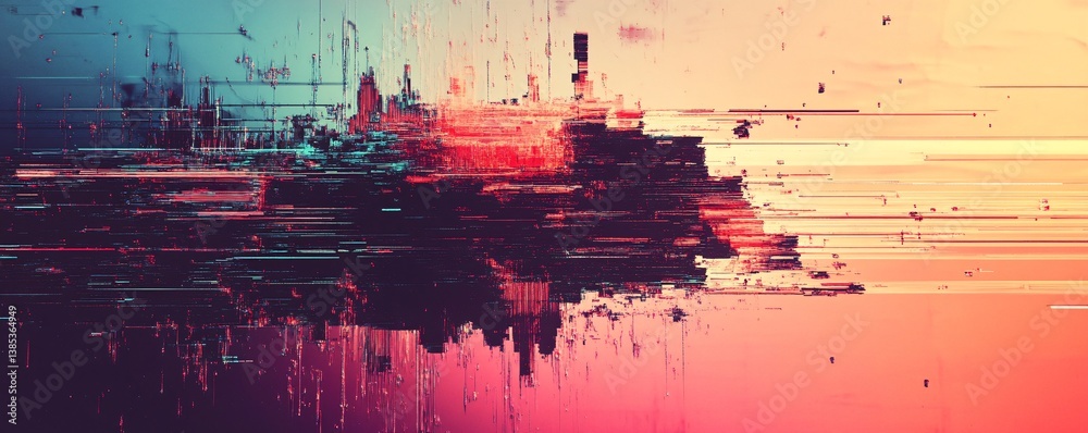 Aufkleber Digital glitch art abstract background with distorted signal and vibrant visual corruption