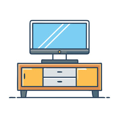 Illustration of television on stand with cabinet for living room furniture home entertainment center design