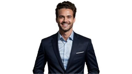 The Confident Executive: A portrait of a stylish, poised professional, radiating success and approachability in a tailored suit, poised and exudes professionalism