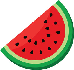 A colorful vector representation of a Watermelon (Tormuj) with juicy red flesh and black seeds, isolated on a white background 