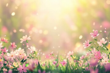 Fototapeta premium A beautiful and serene field of blossoming flowers in springtime