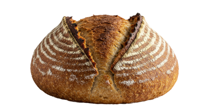 Isolated Artisan Sourdough Bread Loaf with Scoring Marks