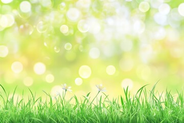 Obraz premium A vibrant green landscape with blurred background and small flowers