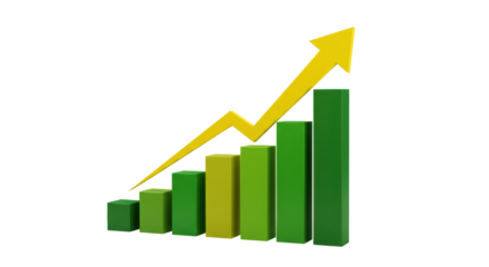 Isolated Green Bar Graph with Yellow Arrow Indicating Growth