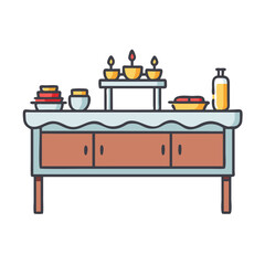 Altar table with candles and food vector illustration for religious ceremony and offering concepts