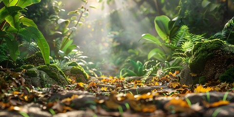 Fototapeta premium Nature Meets Ninja Leaf Obstacle Course Build, a Leaf Obstacle Course Using Only Natural Materials