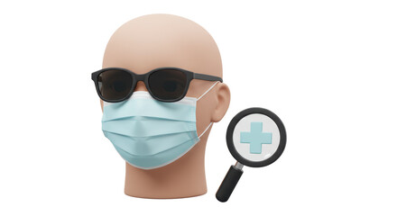 Isolated Medical Checkup Concept 3D Render with Magnifying Glass
