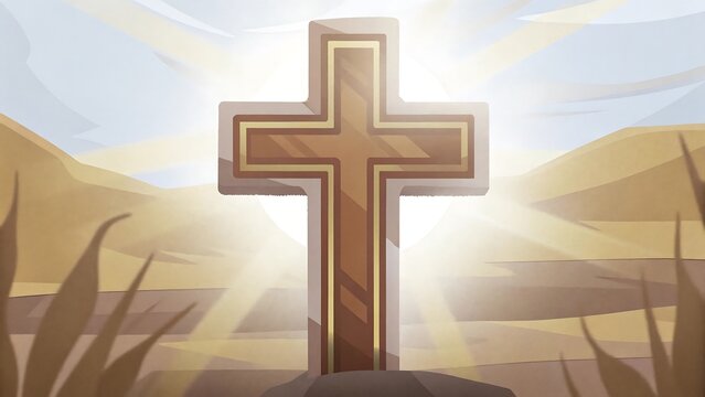 Wooden Cross in Desert Landscape