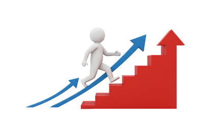 Isolated Stick Figure Climbing Stairs with Arrows