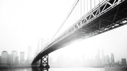 Obraz premium A Monochromatic Cityscape: Bridge Over Foggy Skyline