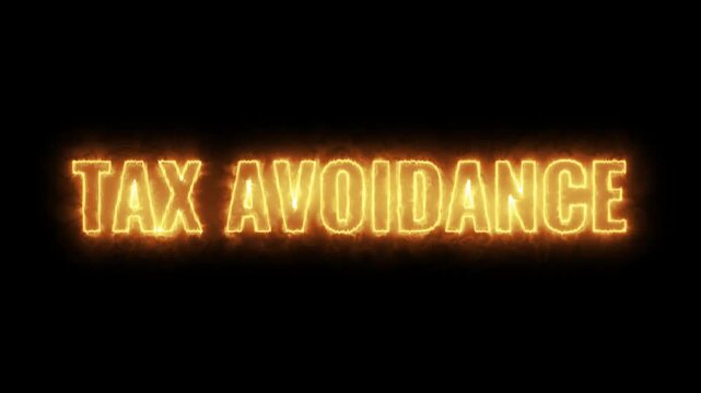Tax Avoidance Burning Text Animation, Fiery Financial Policy Effect, Glowing Heat Visual Background Overlay