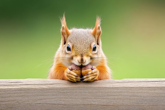 A squirrel storing multiple acorns in its cheeks, making its face look comically full