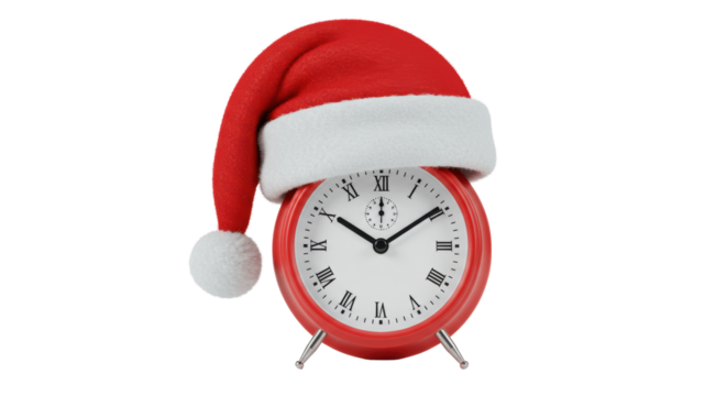 Isolated Clock with Christmas Hat