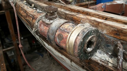 Fototapeta premium Pipe joints welded onto vessel frame with visible weld seams