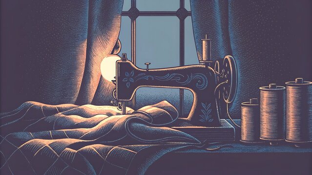 Vintage Sewing Machine at Night