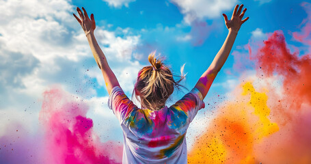 Photo - Colorful Celebration Joy Freedom Happiness Fun Event Festival Powder Paint Sky Clouds