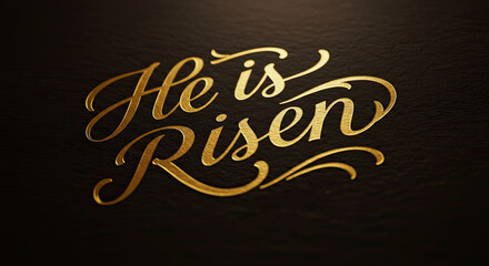 He Is Risen Easter Celebration Calligraphy Art.
Calligraphic illustration featuring the phrase "He Is Risen" surrounded by decorative elements. Symbolic of Easter celebrations and the resurrection the