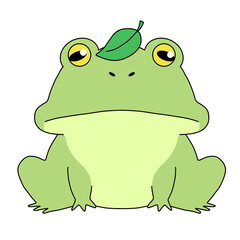 頭に葉っぱをのせたカエルのイラスト